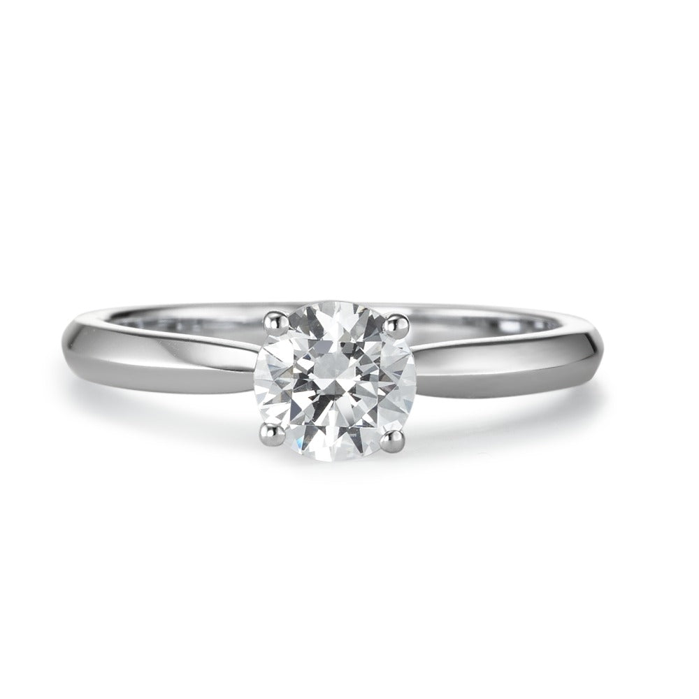 Solitaire ring Zilver Zirkonia wit, [rund], 6 mm Gerhodineerd