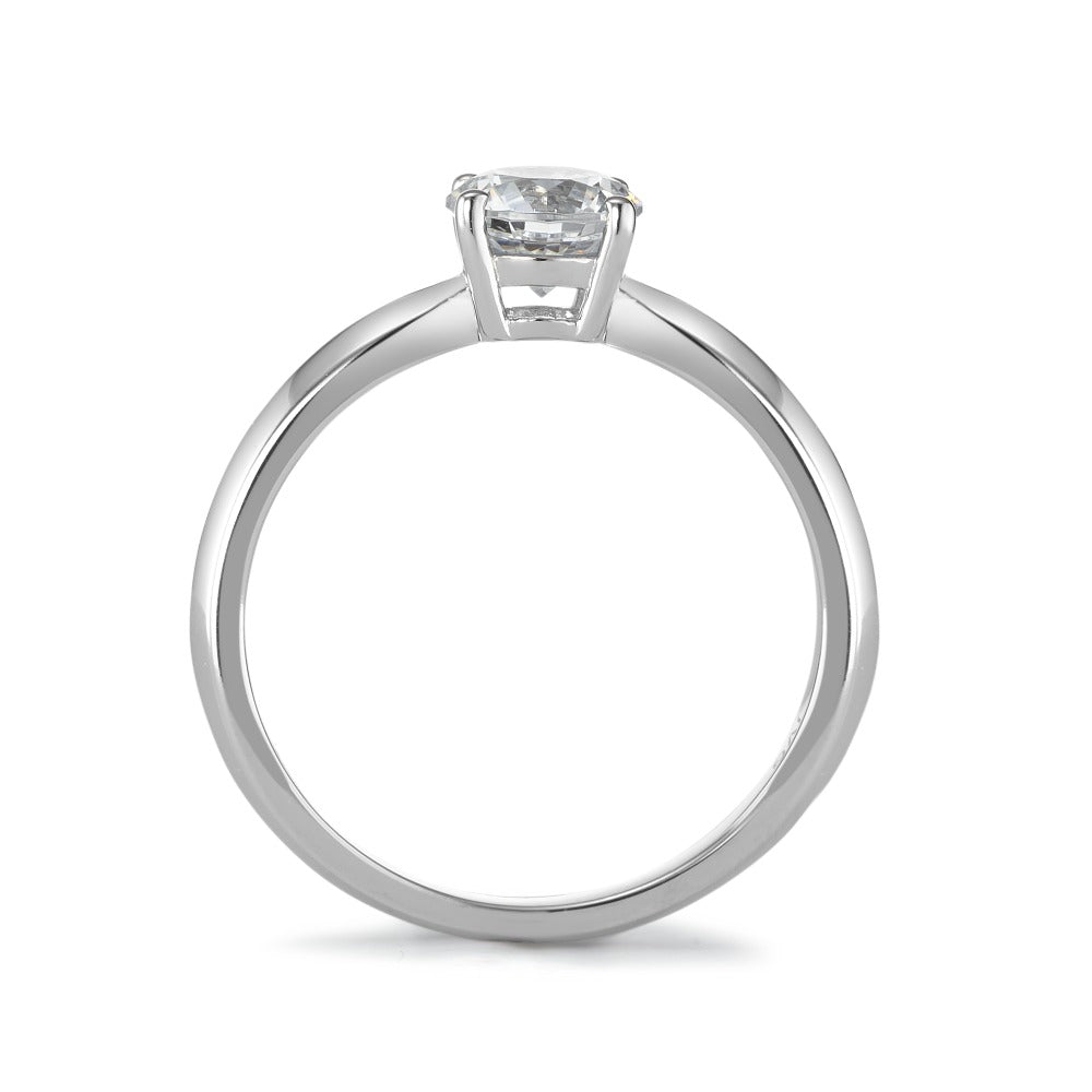 Solitaire ring Zilver Zirkonia wit, [rund], 6 mm Gerhodineerd