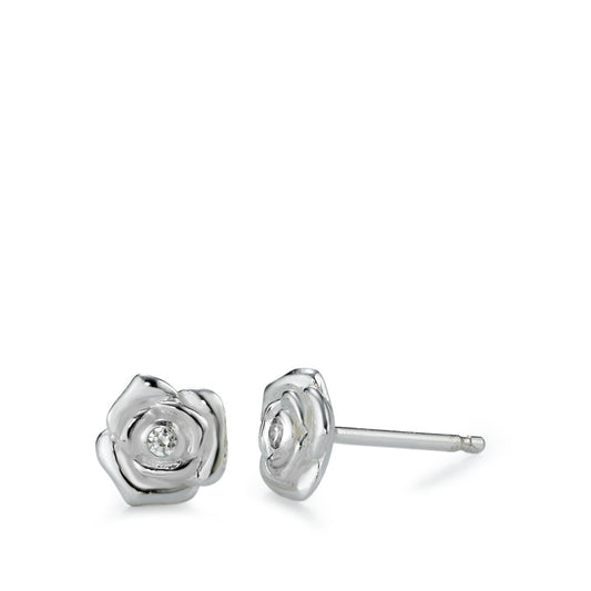 Clous d'oreilles Argent Zircone blanc, 2 Pierres Rose Ø7 mm