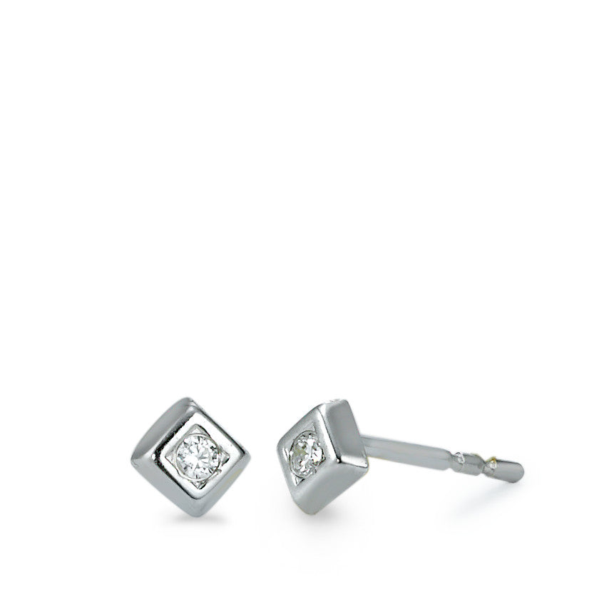 Clous d'oreilles Or blanc 9K Zircone blanc, 2 Pierres