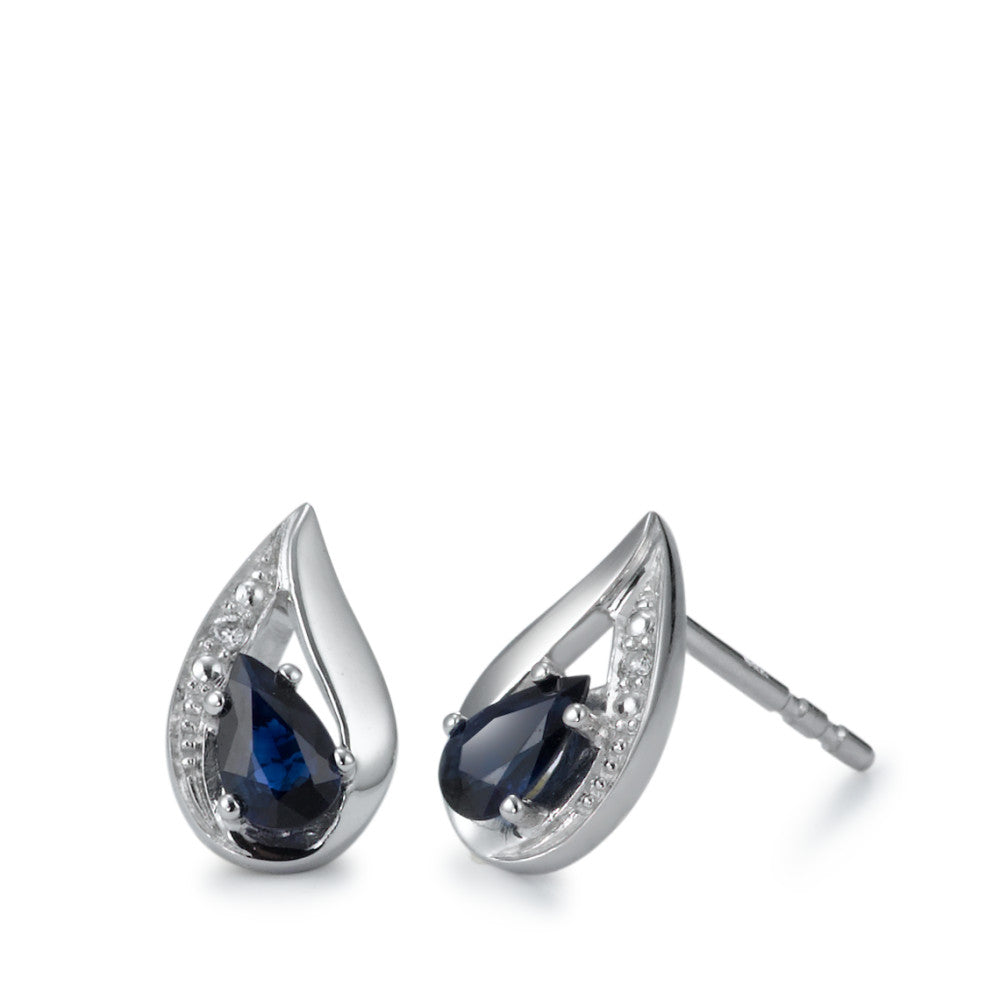 Oorknoppen 750/18K witgoud Saffier blauw, 2 Steen, [Tropfen], Diamant wit, 0.01 ct, w-pi1