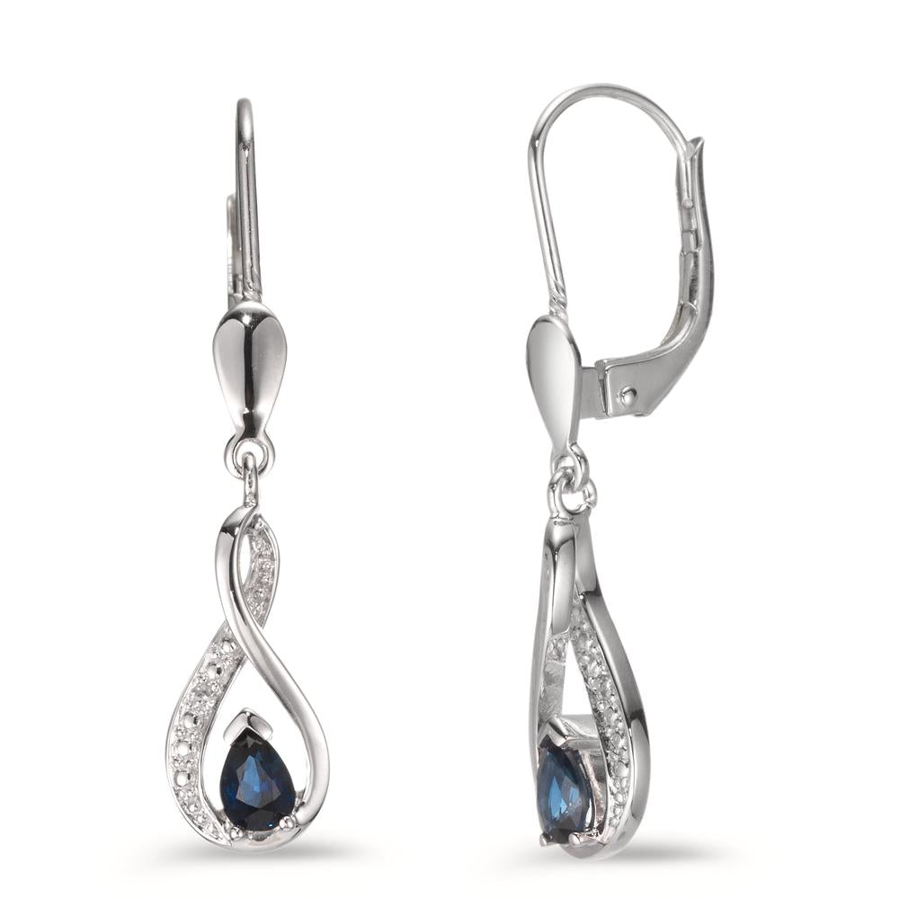 Oorbellen 750/18K krt witgoud Saffier blauw, [Tropfen], Diamant 0.01 ct, 2 Steen