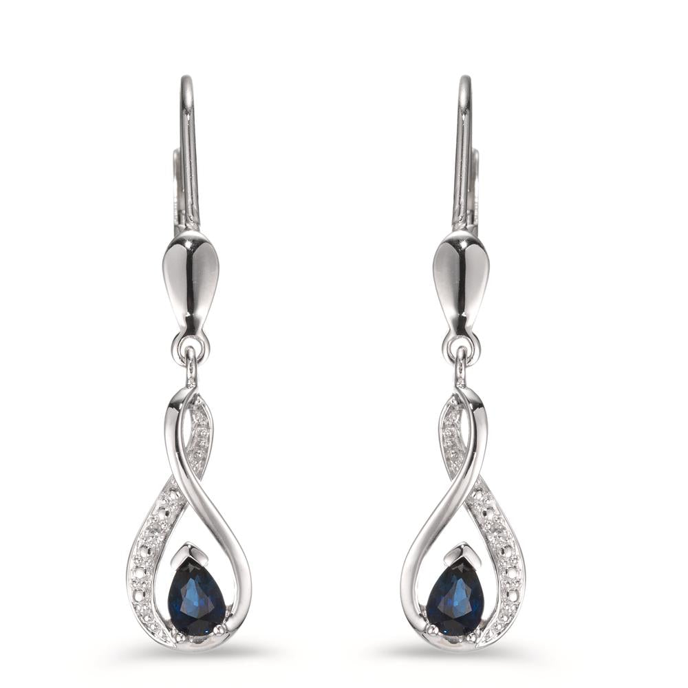 Oorbellen 750/18K krt witgoud Saffier blauw, [Tropfen], Diamant 0.01 ct, 2 Steen