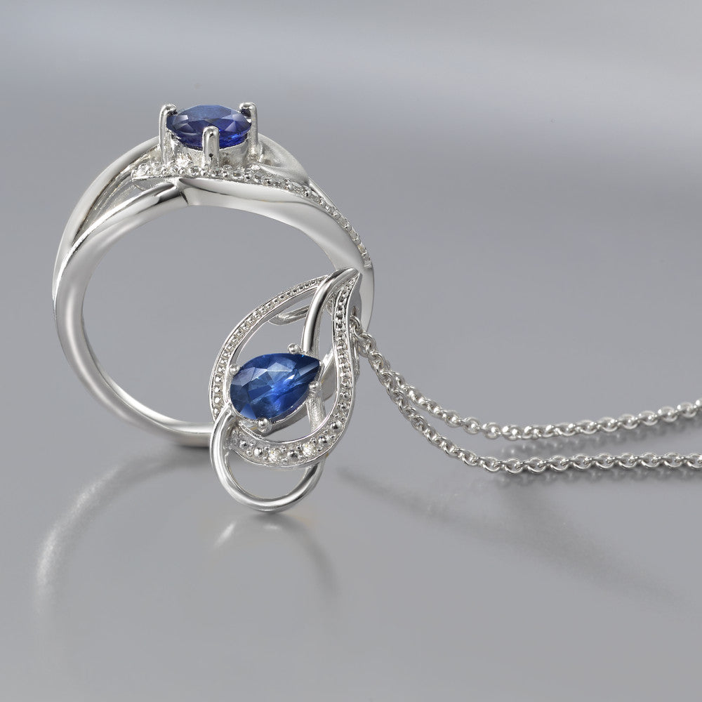 Pendentif Or blanc 18K Diamant bleu, 0.01 ct, 2 Pierres, facetté, p1