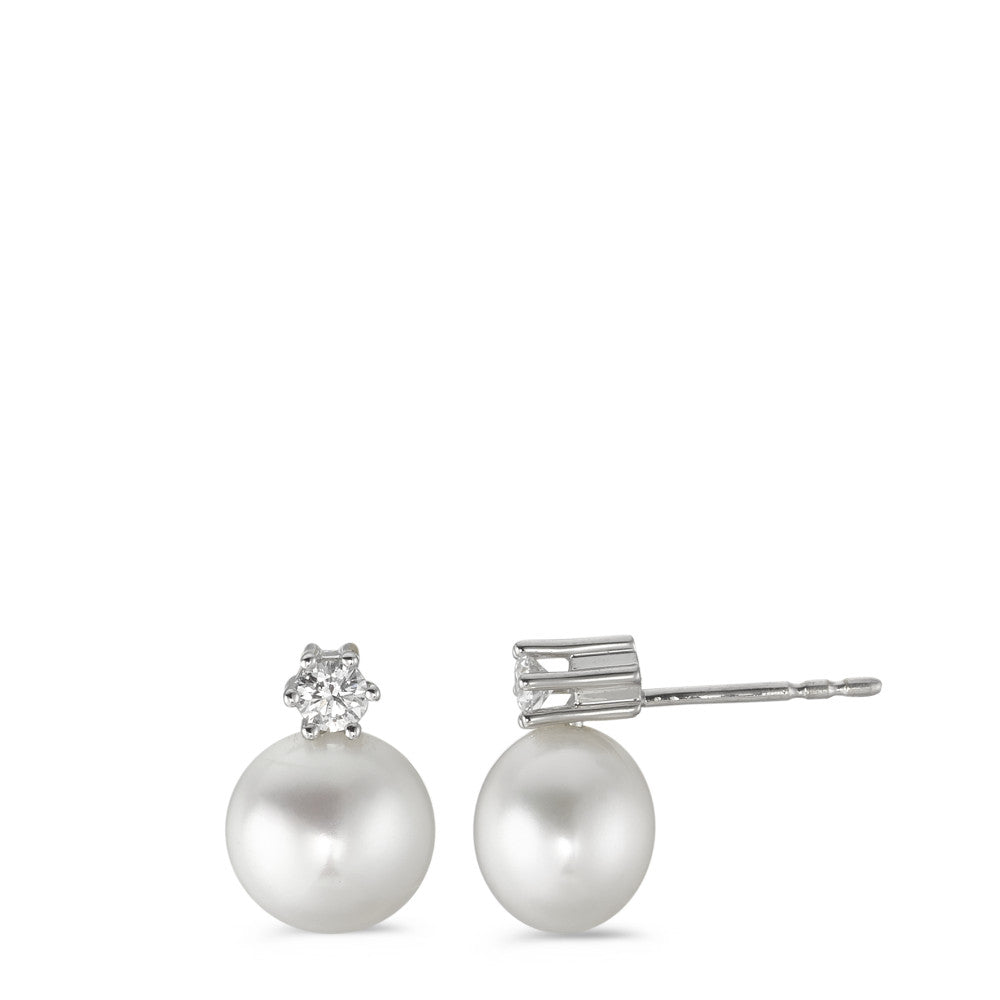 Clous d'oreilles Or blanc 18K Diamant blanc, 0.20 ct, 2 Pierres, brillant, w-si perle d'eau douce