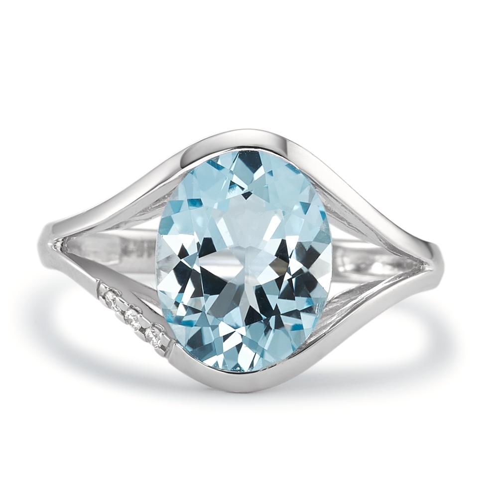 Bague Or blanc 18K Topaze bleu, Diamant 0.015 ct, 3 Pierres, brillant, w-si