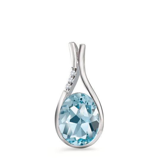 Hanger 750/18K krt witgoud Topaas blauw, [oval], Diamant wit, 0.015 ct, 3 Steen, [Brillant], w-si