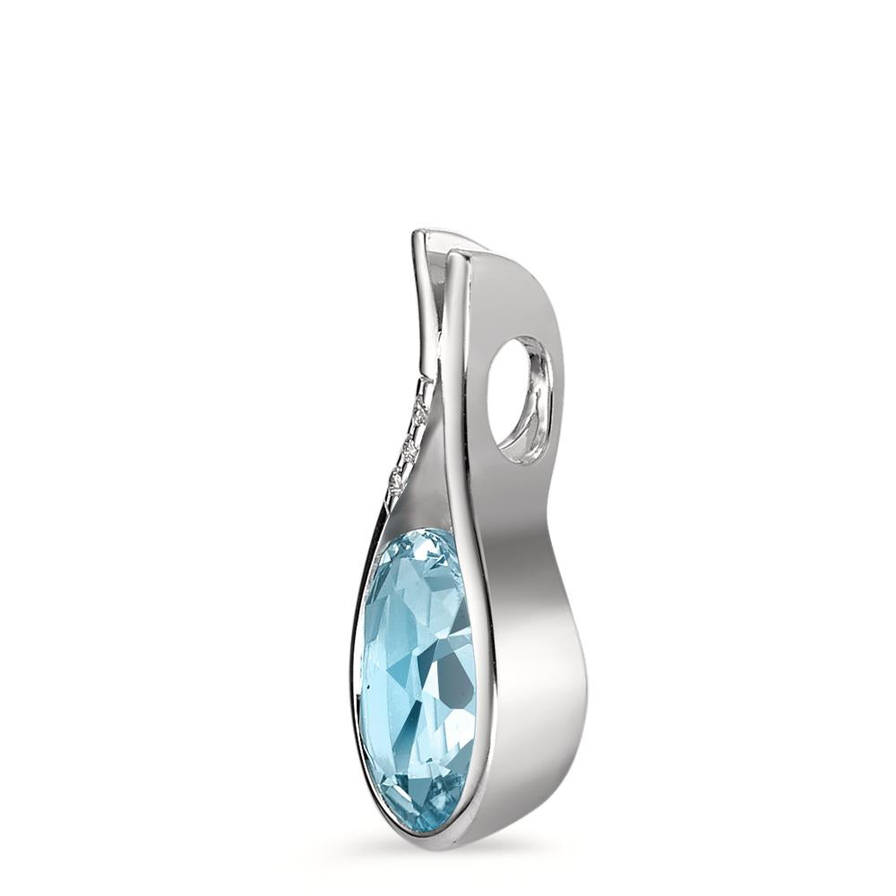 Anhänger 750/18 K Weissgold Topas blau, oval, Diamant weiss, 0.015 ct, 3 Steine, Brillantschliff, w-si