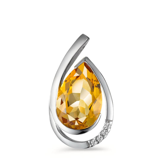 Pendentif Or blanc 18K Citrine cognac, 0.02 ct, 4 Pierres, brillant, w-si