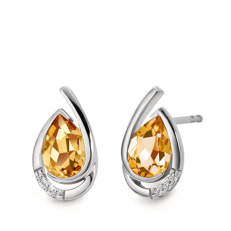 Clous d'oreilles Or blanc 18K Citrine cognac, 0.02 ct, 6 Pierres, brillant, w-si