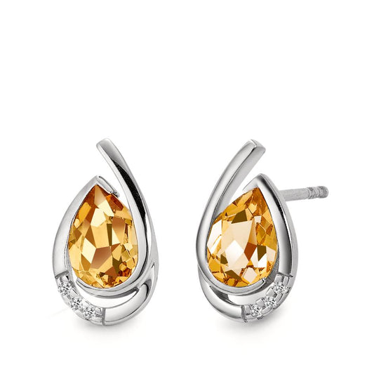 Oorknoppen 750/18K krt witgoud Citrien cognac, 0.02 ct, 6 Steen, [Brillant], w-si