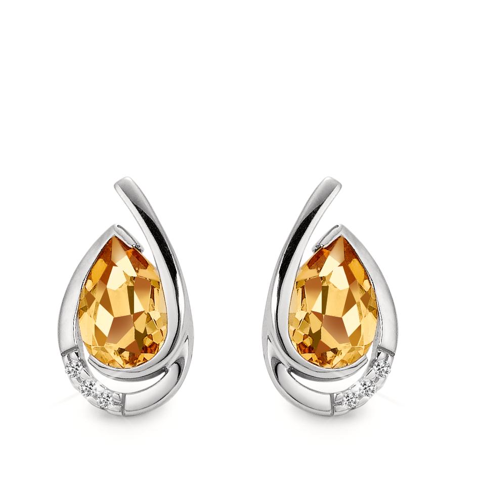 Clous d'oreilles Or blanc 18K Citrine cognac, 0.02 ct, 6 Pierres, brillant, w-si