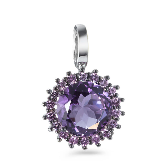 Anhänger 750/18 K Weissgold Amethyst violett, Saphir violett, 18 Steine Ø14 mm