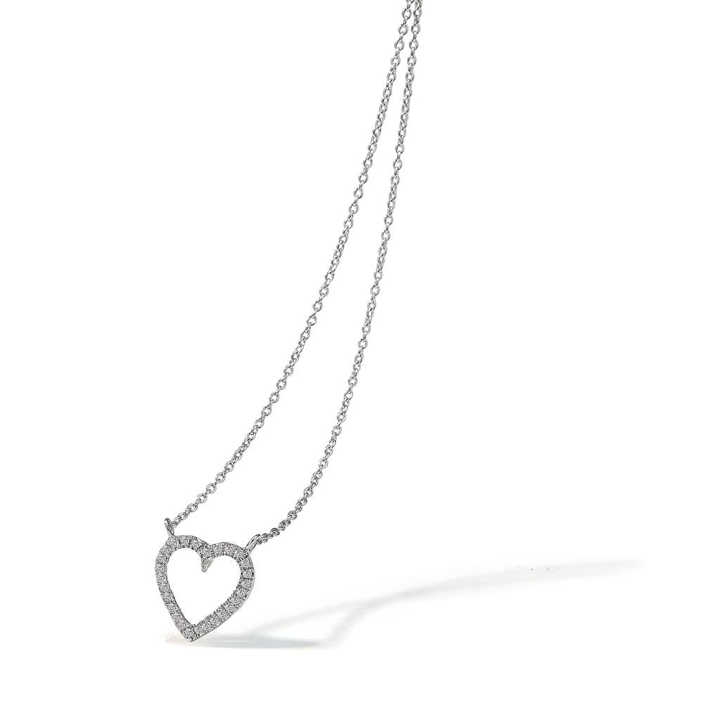 Collier Or blanc 18K Diamant blanc, 0.056 ct, 27 Pierres Coeur 42 cm