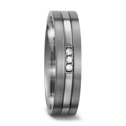 Partnerring Titanium Zirkonia wit, 3 Steen