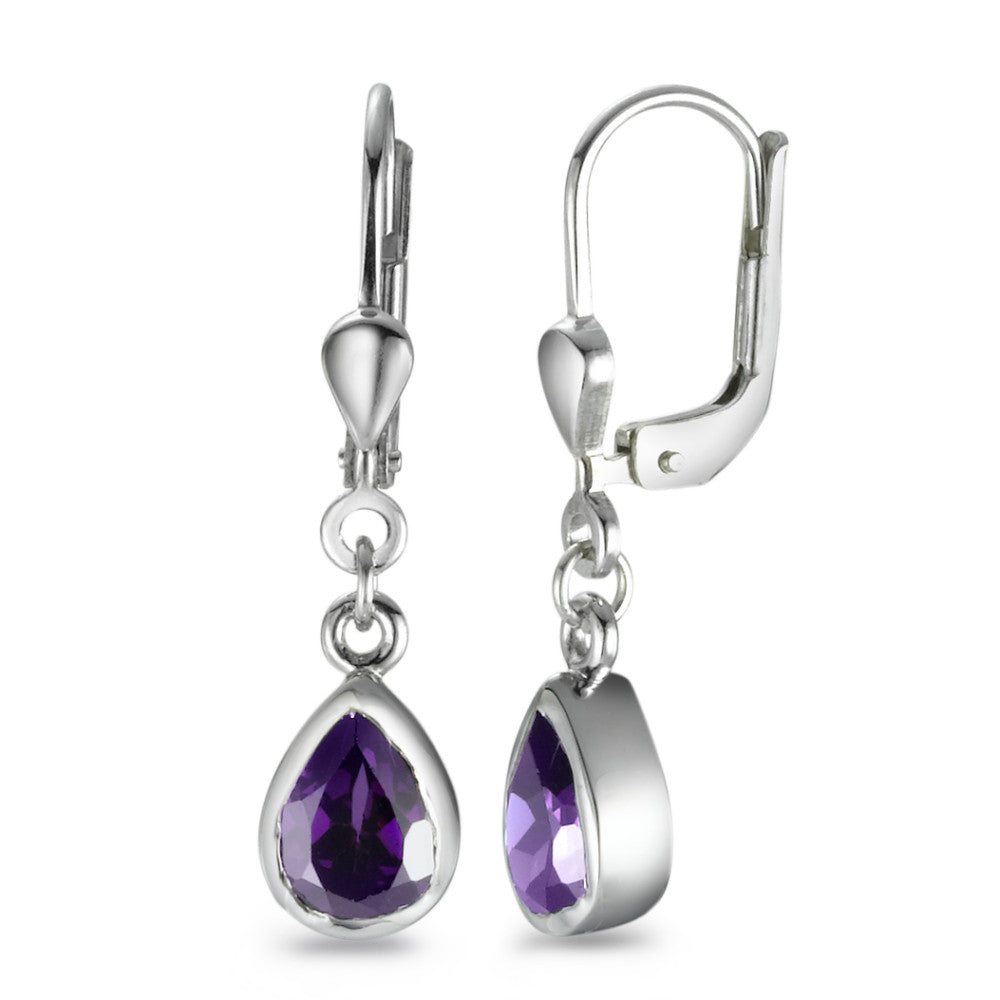 Pendant d'oreilles Argent Zircone violet, 2 Pierres Rhodié