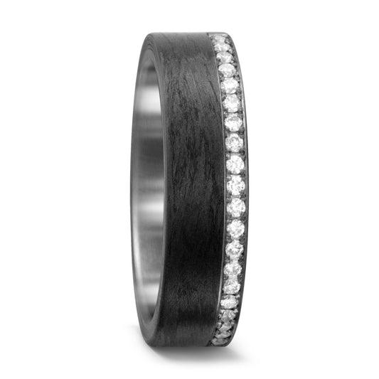 Partnerring 950 Palladium, Carbon Diamant wit, 0.25 ct, 25 Steen, w-si