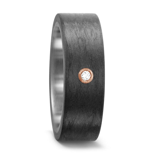 Ring Titanium, Carbon, 750/18 krt rood goud Diamant wit, 0.03 ct, w-si