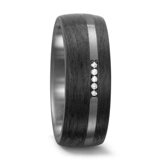 Partnerring Titanium, Carbon Diamant wit, 0.035 ct, 5 Steen, w-si