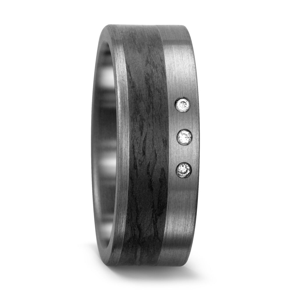 Partnerring Titanium, Carbon Diamant wit, 0.03 ct, 3 Steen, w-si