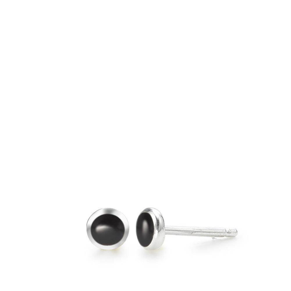 Clous d'oreilles Argent Onyx noir, 2 Pierres Ø4.5 mm