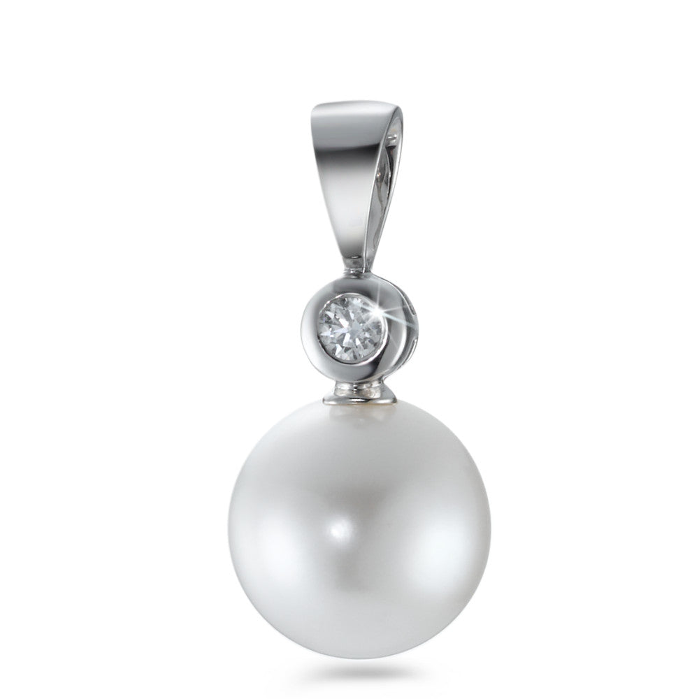 Pendentif Or blanc 18K Diamant 0.06 ct, w-si perle d'eau douce