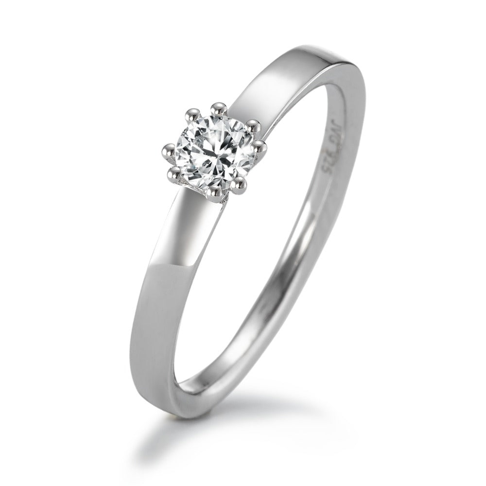 Solitaire ring Zilver Zirkonia [rund], 4 mm Gerhodineerd