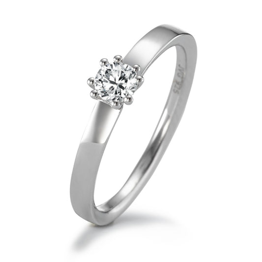 Bague solitaire Argent Zircone rond, 4 mm Rhodié