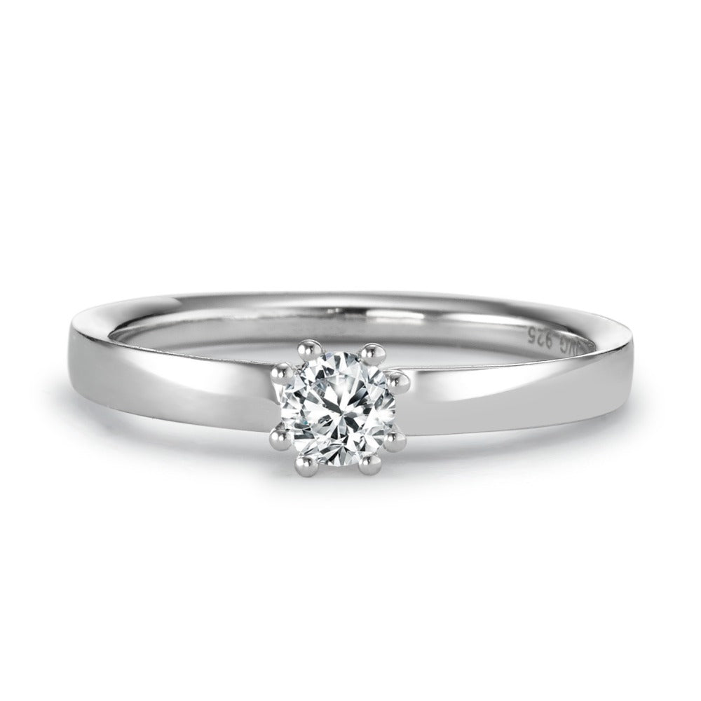 Solitaire ring Zilver Zirkonia [rund], 4 mm Gerhodineerd