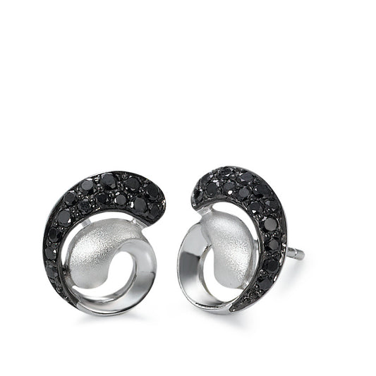 Clous d'oreilles Argent Zircone noir, 28 Pierres Rhodié