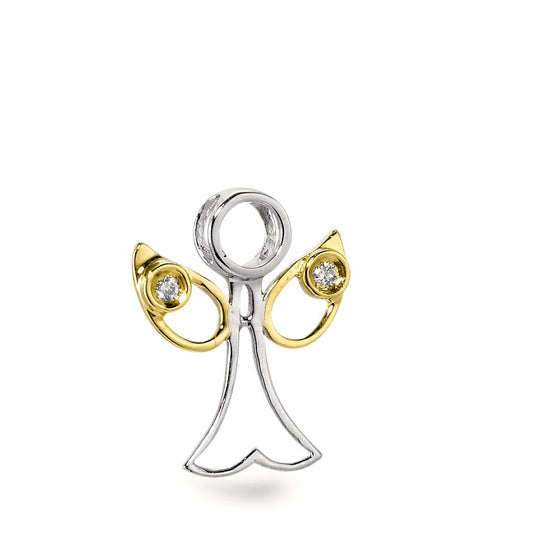 Pendentif Or jaune 18K, Or blanc 18K Diamant 0.015 ct, 2 Pierres, w-si Ange