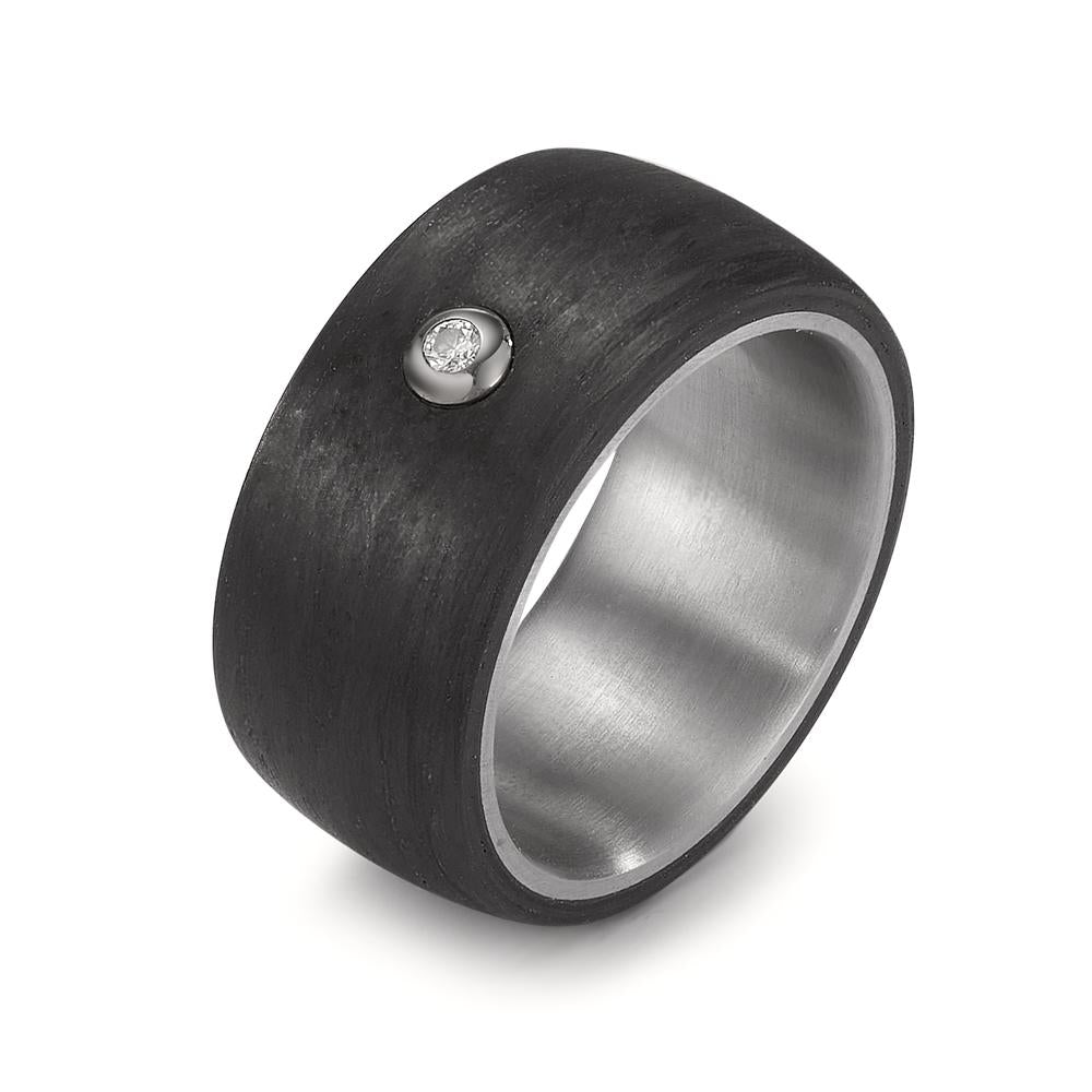 Ring Roestvrijstaal, Carbon, 750/18K krt witgoud Diamant wit, 0.03 ct, w-si