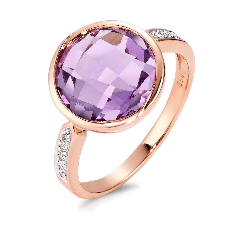 Fingerring 750/18 K Rotgold Amethyst violett, 0.04 ct, 10 Steine, Brillantschliff, w-si