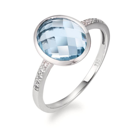 Ring 750/18K krt witgoud Diamant blauw, 0.05 ct, 10 Steen, [Brillant], w-si