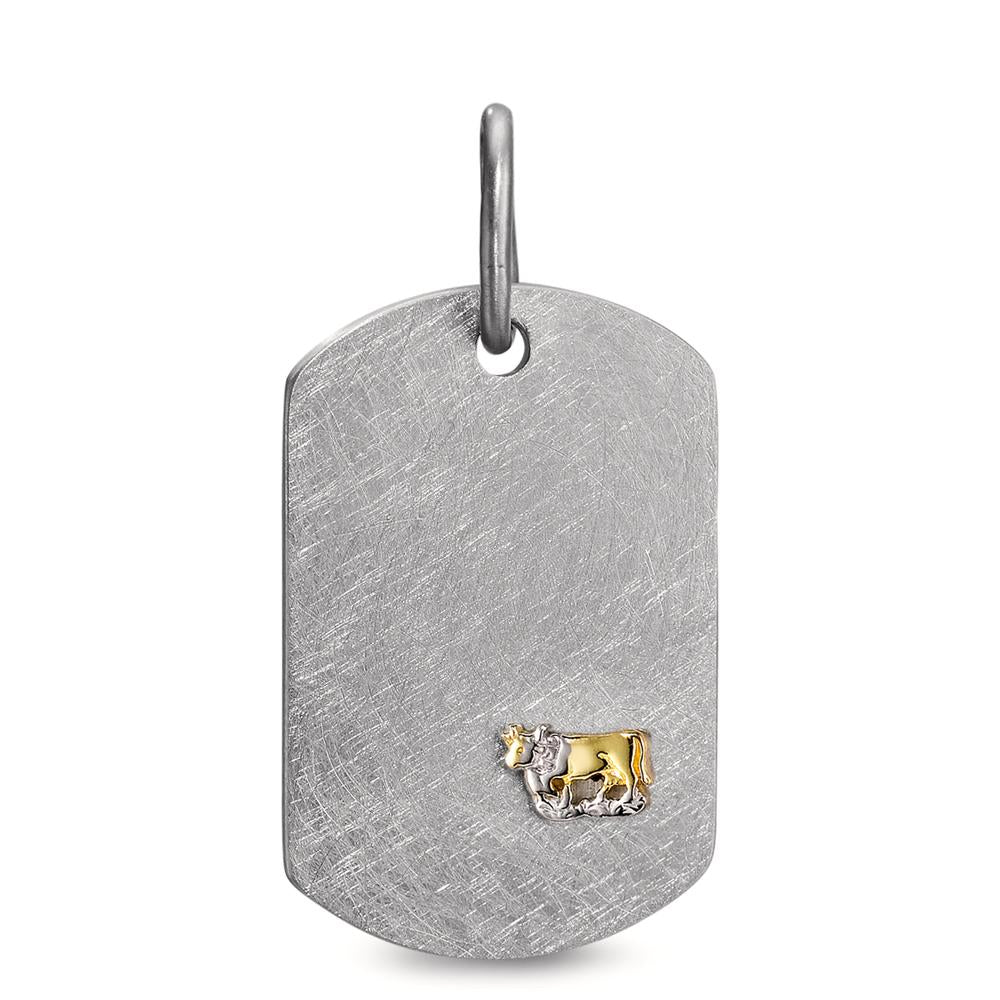 Pendentif avec gravure Acier inoxydable, Or jaune 18K Vache