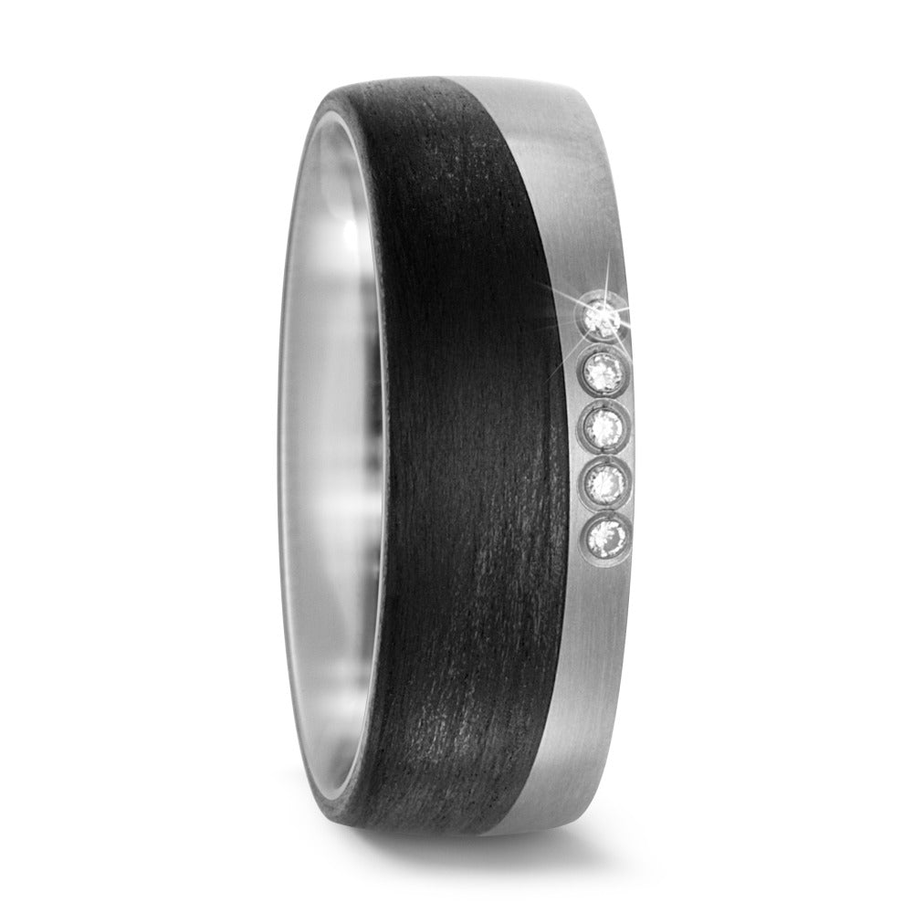 Partnerring Titanium, Carbon Diamant 0.05 ct, 5 Steen, w-si