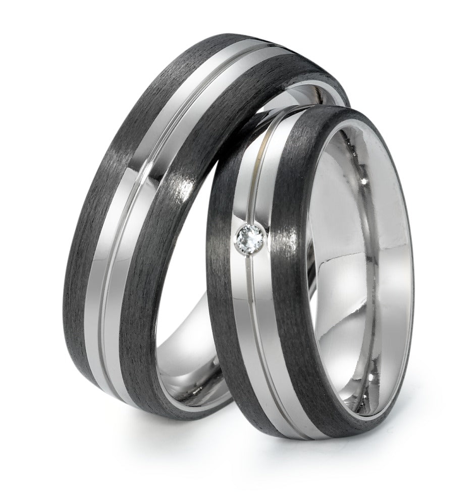 Partnerring Titanium, Carbon Diamant 0.03 ct, w-si