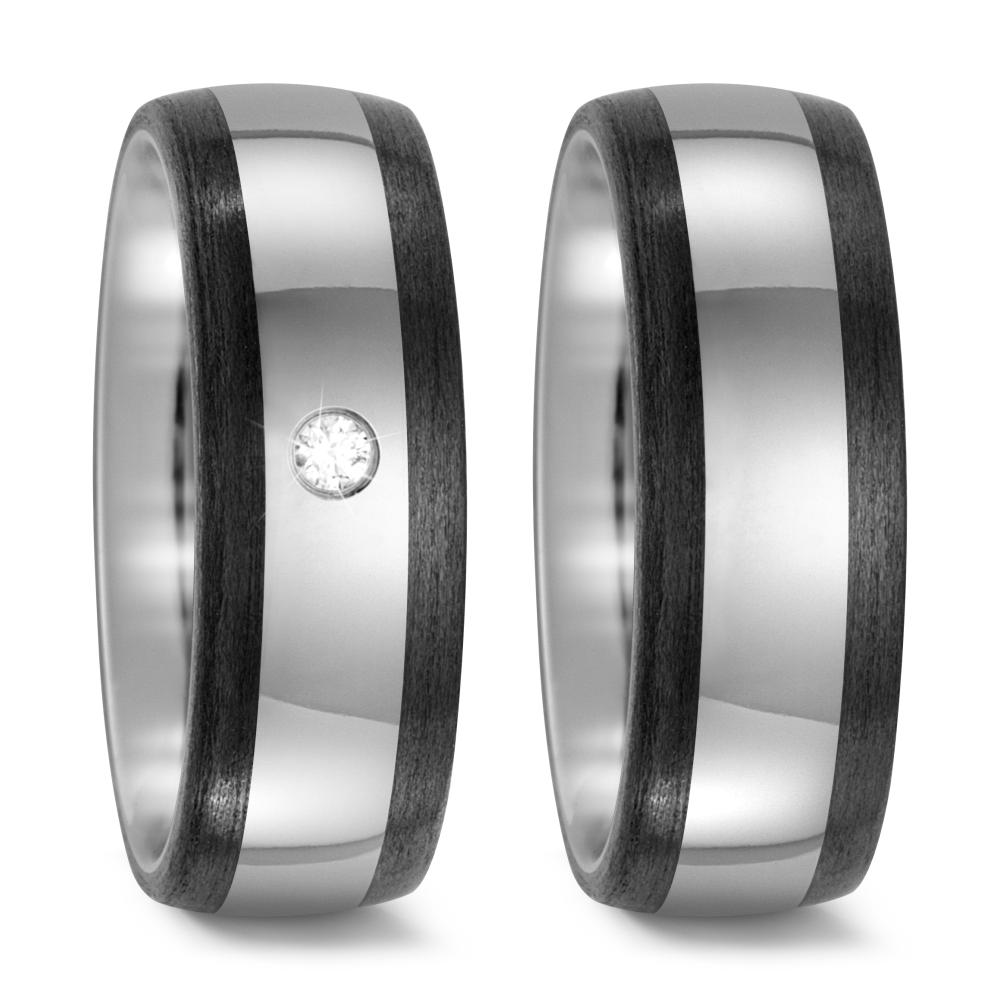 Partnerring Titanium, Carbon Diamant 0.03 ct, w-si