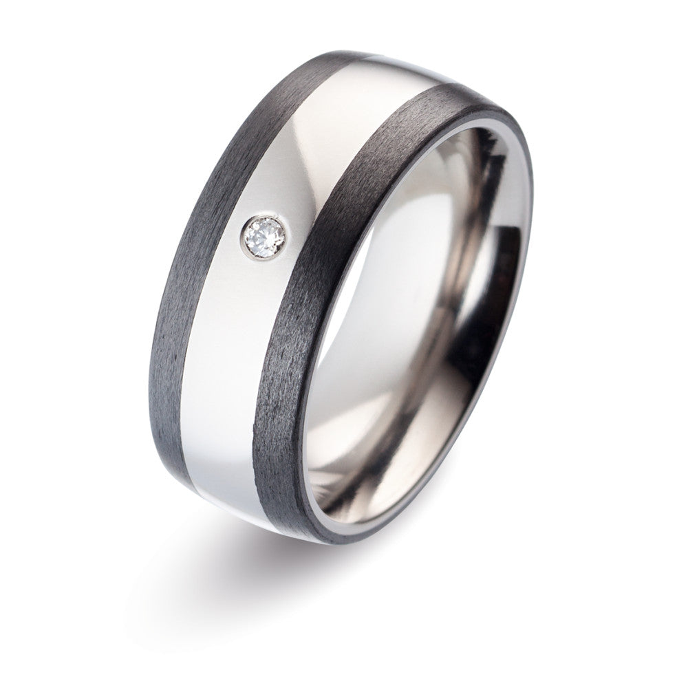 Partnerring Titanium, Carbon Diamant 0.03 ct, w-si