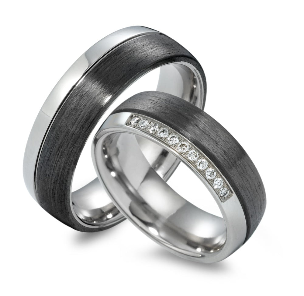 Partnerring Titan, Carbon Diamant 0.11 ct, 11 Steine, w-si