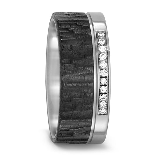 Partnerring Titanium, Carbon Diamant 0.11 ct, 11 Steen, w-si