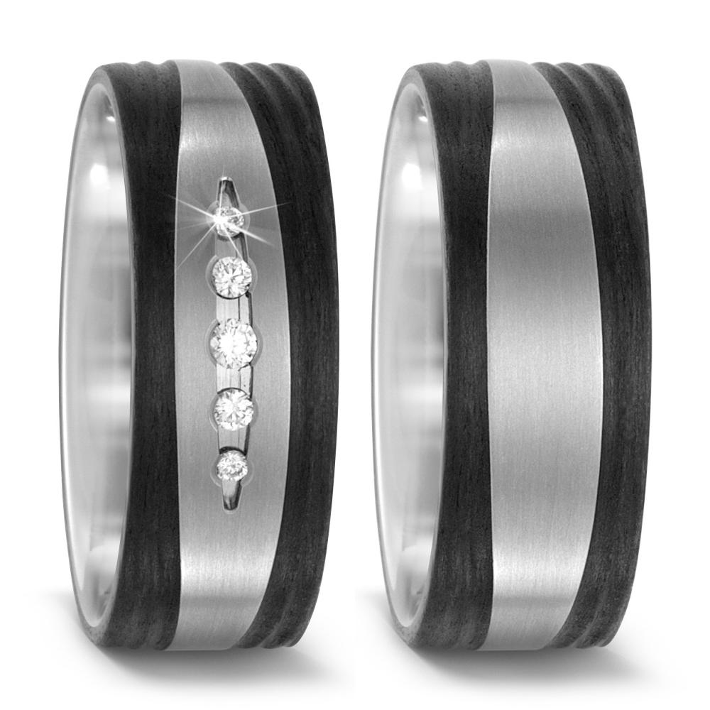 Partnerring Titan, Carbon Diamant 0.09 ct, 5 Steine, w-si