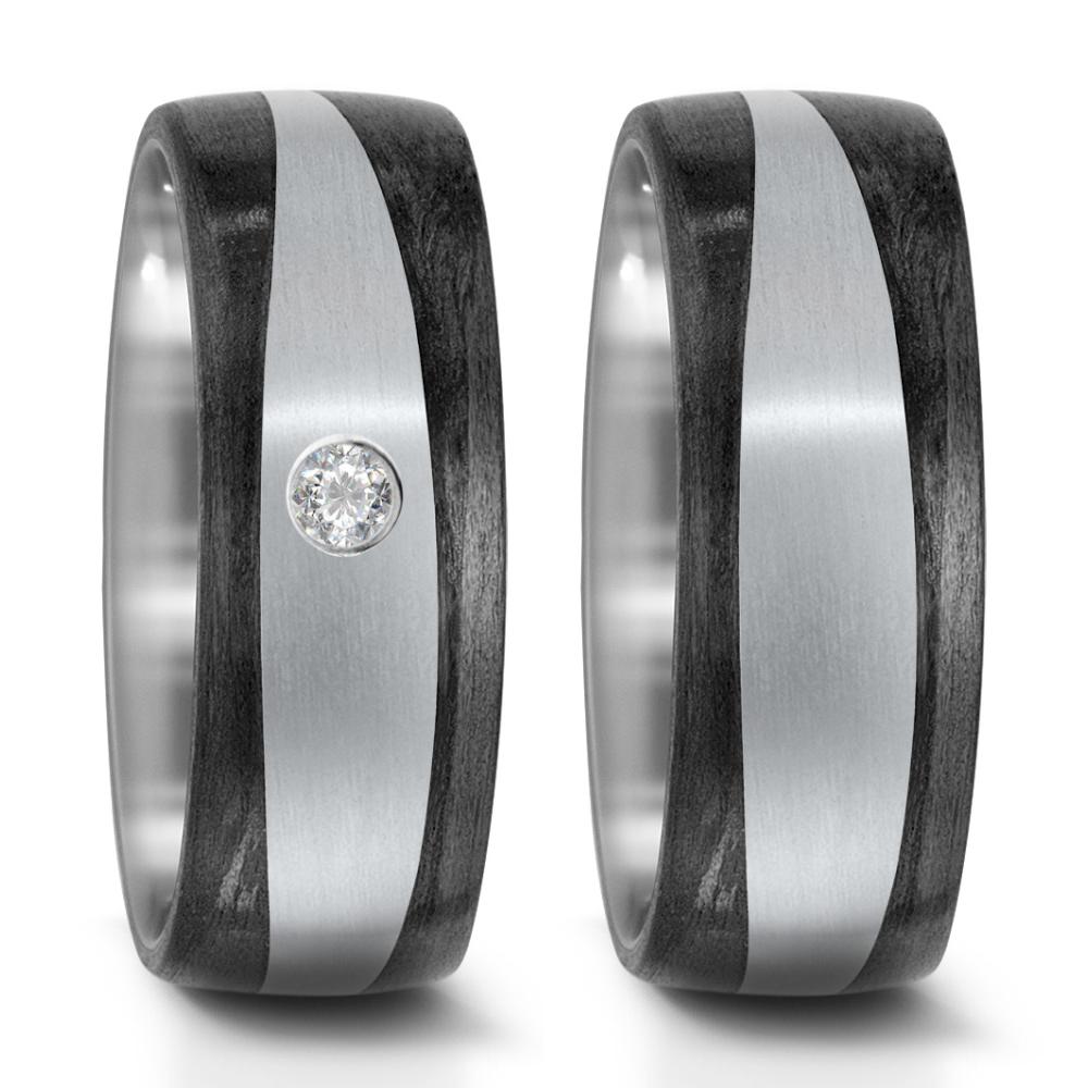 Partnerring Titanium, Carbon Diamant 0.05 ct, w-si