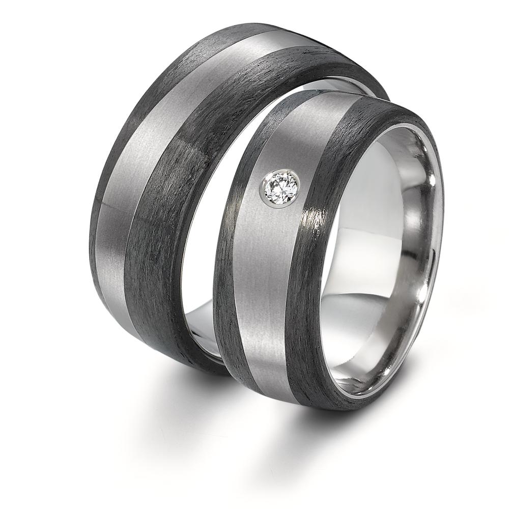 Partnerring Titanium, Carbon Diamant 0.05 ct, w-si