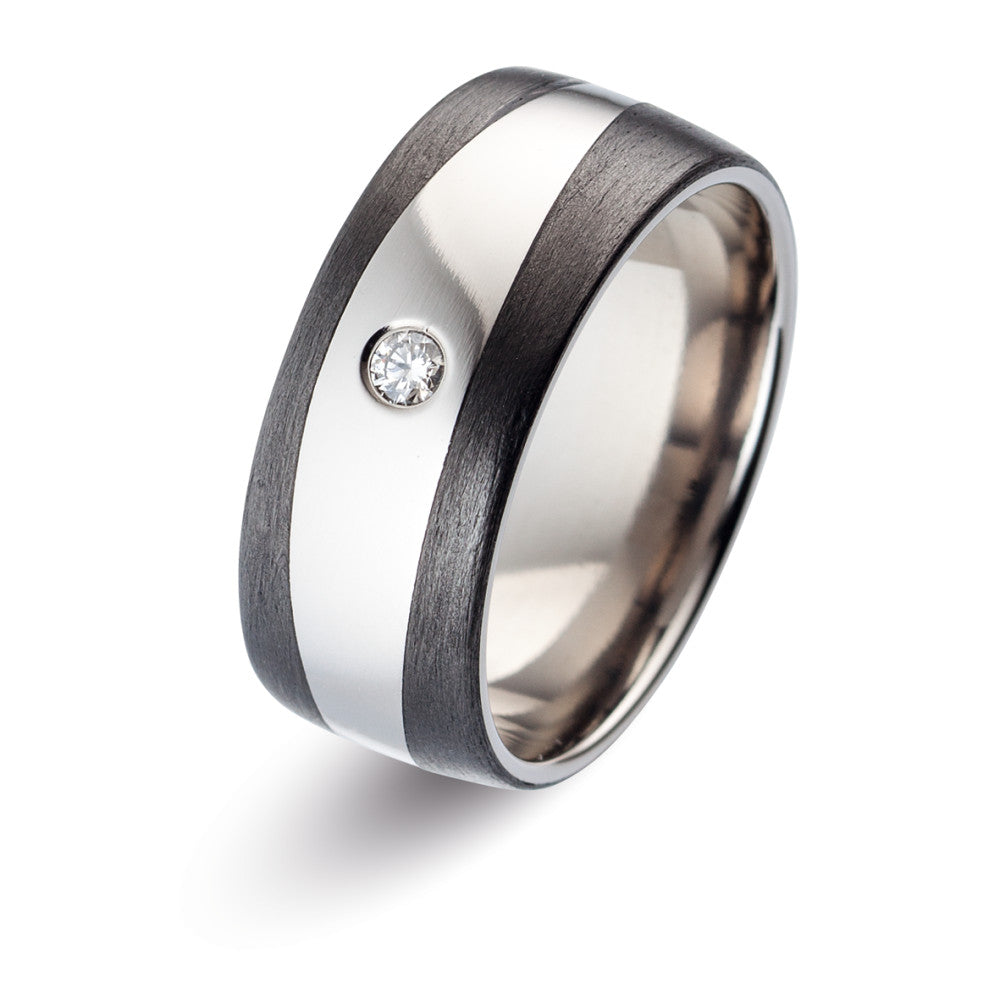 Partnerring Titanium, Carbon Diamant 0.05 ct, w-si