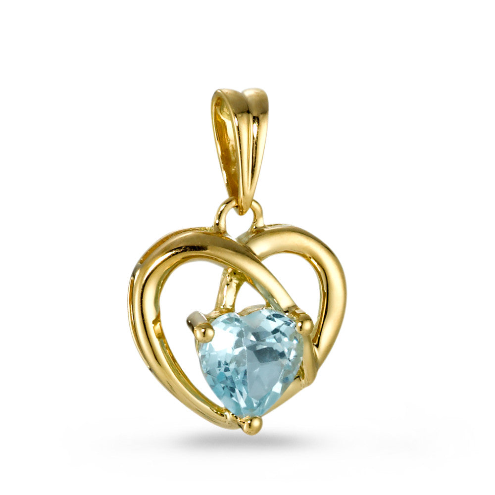 Pendentif Or jaune 18K Topaze bleu Coeur Ø12 mm