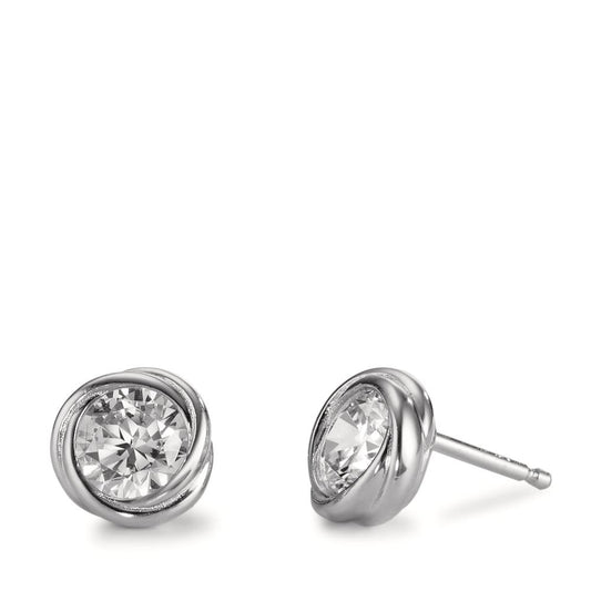 Clous d'oreilles Argent Zircone 2 Pierres Rhodié Ø8 mm