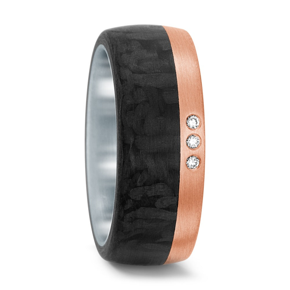 Partnerring Edelstahl, 750/18 K Rosegold, Carbon Diamant 0.03 ct, 3 Steine, w-si