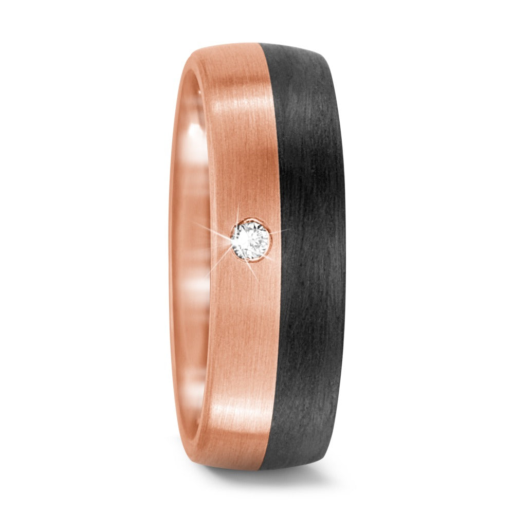 Partnerring 750/18 K Rosegold, Carbon Diamant 0.03 ct, w-si