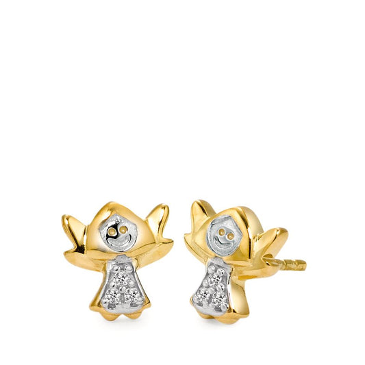 Clous d'oreilles Or jaune 9K, Or blanc 9K Zircone 6 Pierres Bicolore Ange